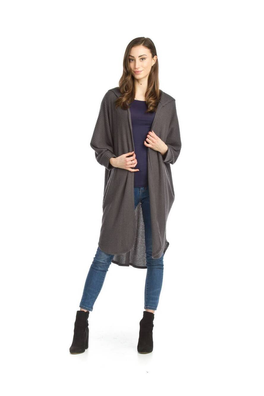 NEW PAPILLON waffle knit hooded cardigan in charcoal